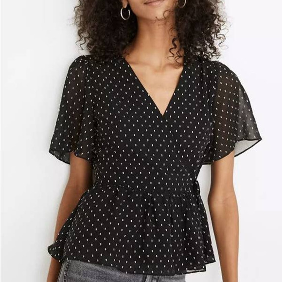 Madewell Tops - Madewell Flutter-Sleeve Peplum Wrap Top in Clipdot